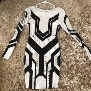 White silver and black long sleeve dress
